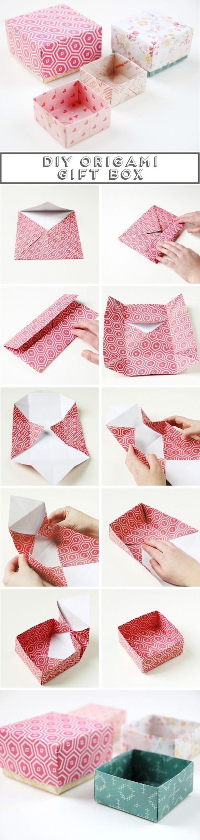 eine Origami Schachtel selber machen aus einer rosa Stück Papier - Pappschachteln