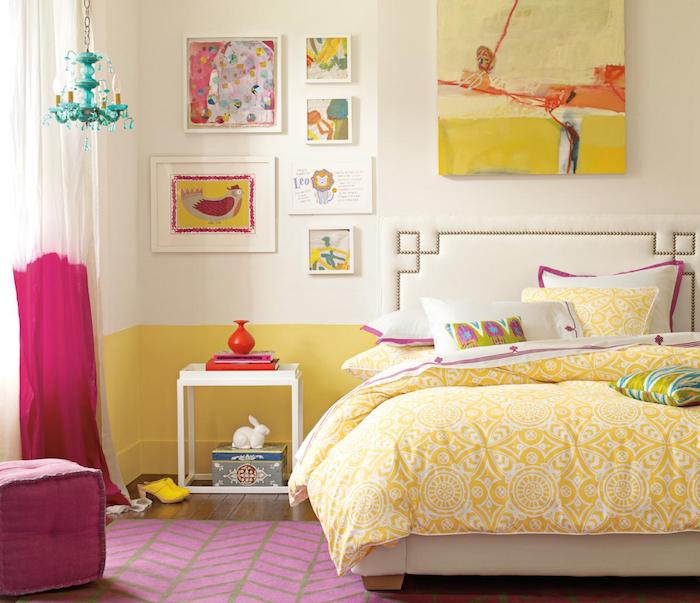 coole möbel einrichtungsideen gelb rosa lila wanddeko gestaltung wandbilder gelb orange zyklame