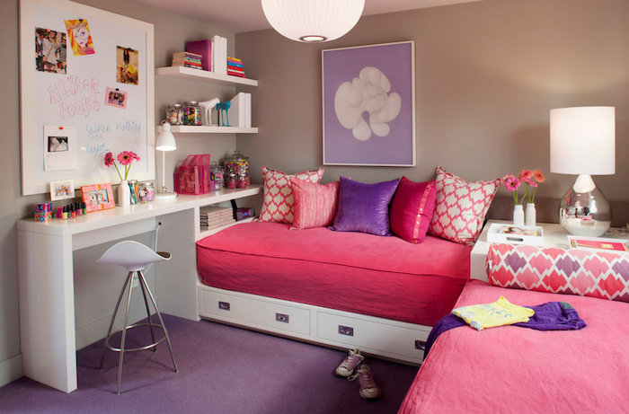 grau weißes zimmer mit lila und rosa akzente dekorationen im modernen kinderzimmer ideen zum nachmachen mädchenhaftes zimmer