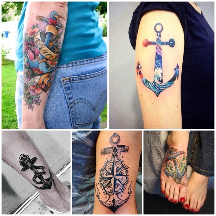 populäre anker tattoo designs, farbige und schwarz-graue tätowierungen