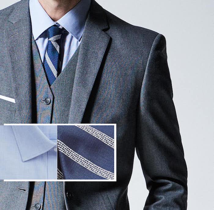 graue hose outfit ideen womit kann man diese kombinieren natürlich mit einem grauen sakko blaue krawatte und blauem hemd