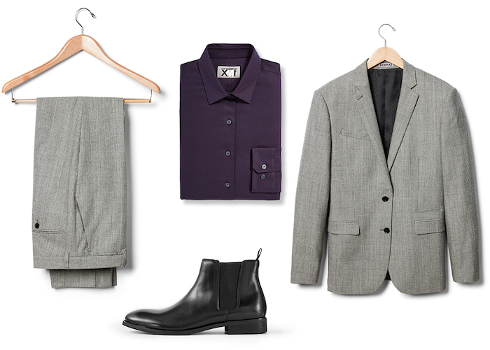 dunkelblauer anzug mit violettem hemd kann nicht so cool aussehen wie dem grauen schwarze schuhe passen zu allem