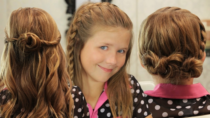 Mädchenfrisuren - drei Frisuren für Mädchen mit rotem Haar, verschieden geflochten