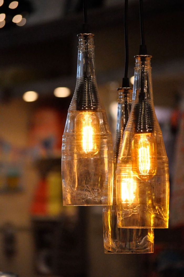 upcycling flaschen - schöne hängeleuchten - flaschenlampen aus glas selber bauen
