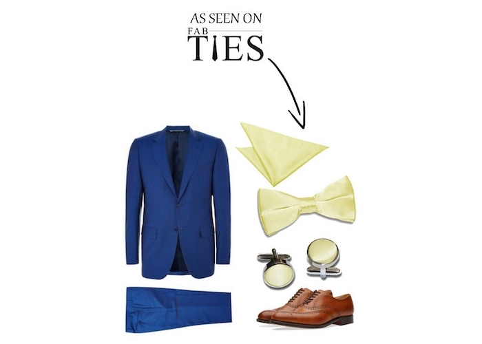 braune business schuhe zum eleganten businessstil hinzufügen blauer anzug und weiße accessoires fliege und manschetten
