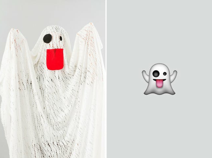 kreative einfache Karnevalkostüme - ein Gespenster aus dem Emoticon