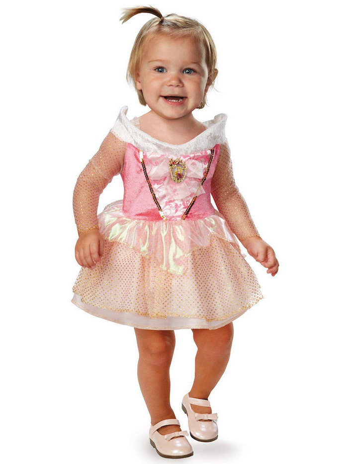 Fee Kostüm für kleines Mädchen, süßes Kleid in Creme und Rosa mit Spitzenelementen