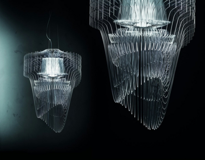 Lampenschirme aus Metall mit futuristischem Design und Wasserfall-Optik