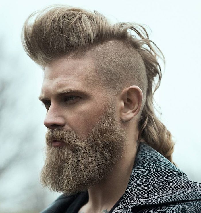 männer haarschnitt, mann mit hipster bart und trendiger frisur