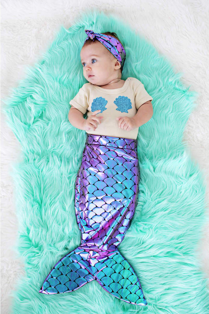 Meerjungfrau Kostüm für Babys, glänzender Schwanz und Muscheln