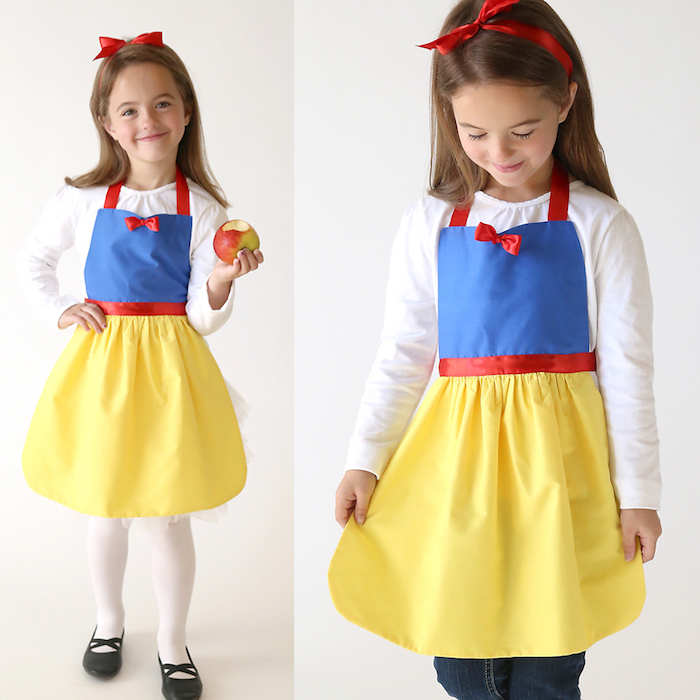 Schneewittchen Kostüm für Mädchen, Kleid in Gelb, Blau und Rot, weiße bluse