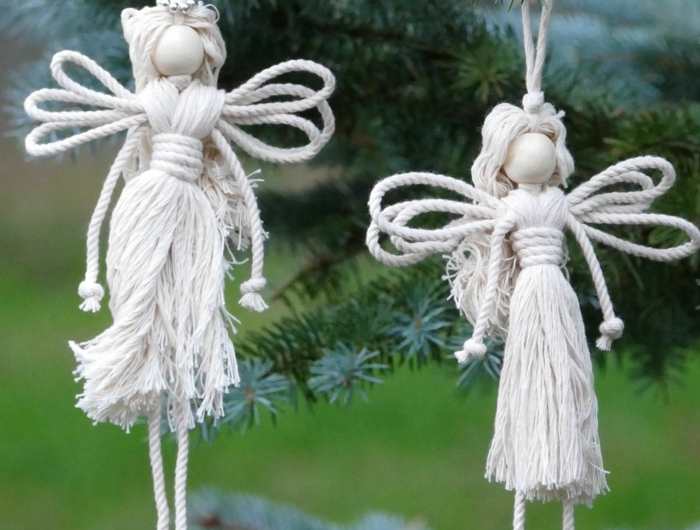 schöne engel basteln weihnachtsengel basteln aus garn zwei weiße engel basteln makramee weihnachtsdeko selber machen