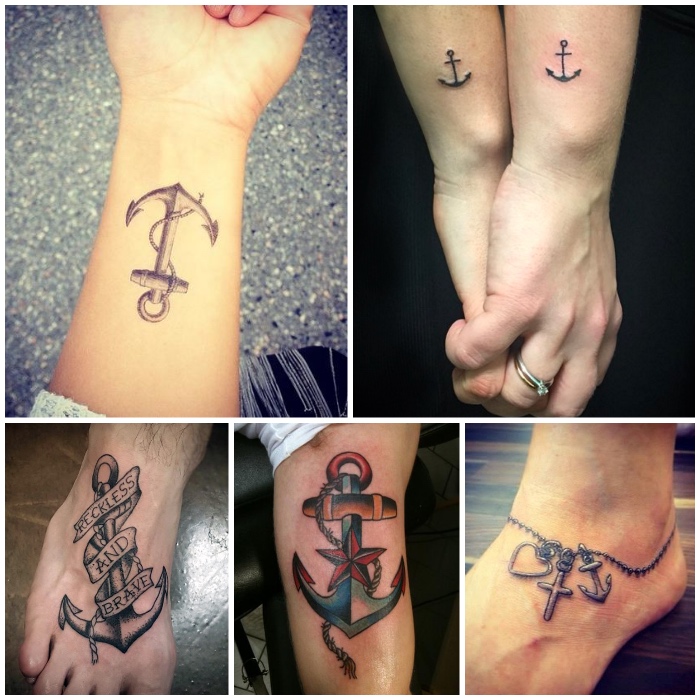 tattoo erinnerung, geschwister tattoo mit maritimem motiv, fuß tattoos