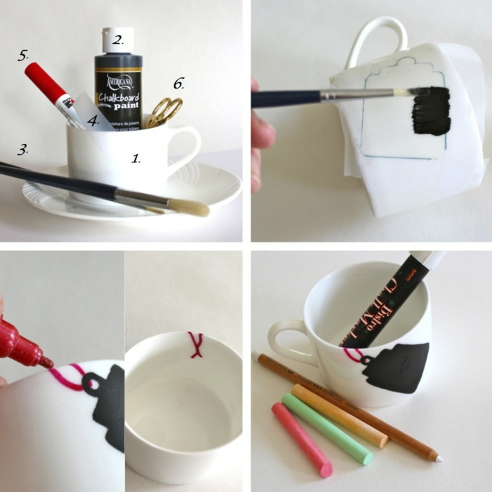 DIY Geschenkidee zum Valentinstag, weiße Teetasse selbst bemalen und beschriften, Idee für DIY Enthusiasten