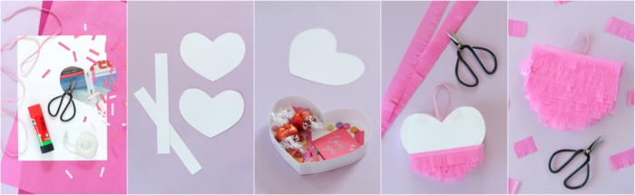 Pinata Herz selber machen und mit Süßigkeiten und Karte füllen, DIY Geschenkidee zum Valentinstag