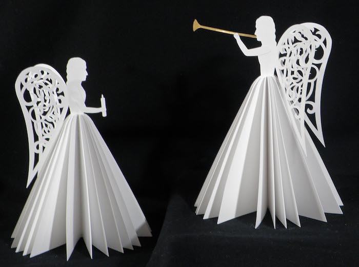 ein bild mit zwei weißen engeln aus papier - engel mit weißen flügeln und weißen kleidern aus papier engel basteln aus papier