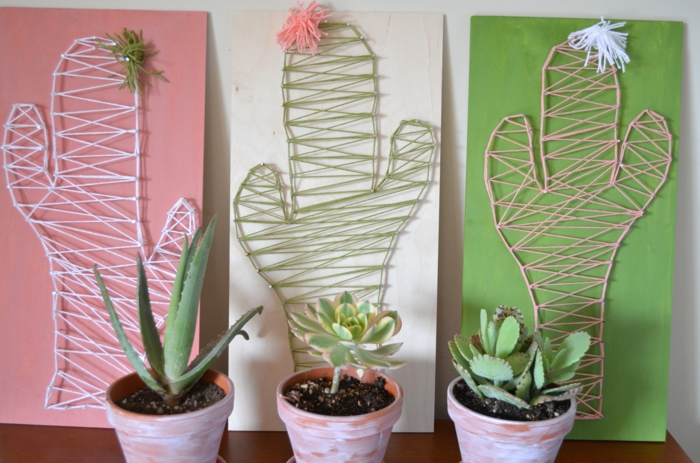 die Anfänge können sich mit diesem Projekt beschäftigen, String Art Vorlage für Kaktusse