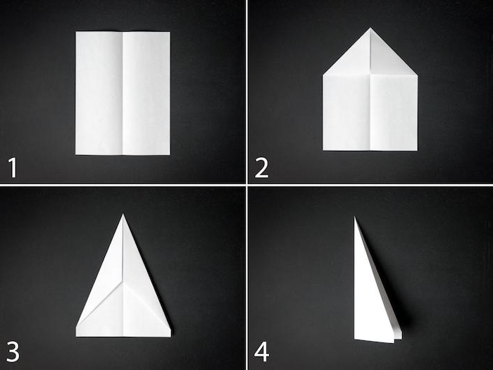 eine diy anleitung papierflieger in vier schritten, einen weißen kleinen papierflieger selber bauen, bastelideen mit papier