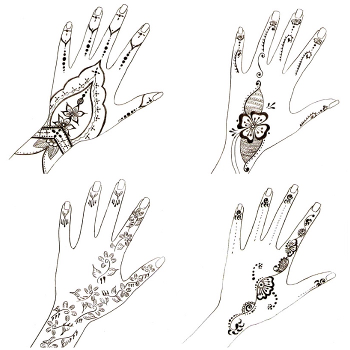 henna schablonen für anfänger, hand mit henna verzieren, schablonen zum nachzeichnen
