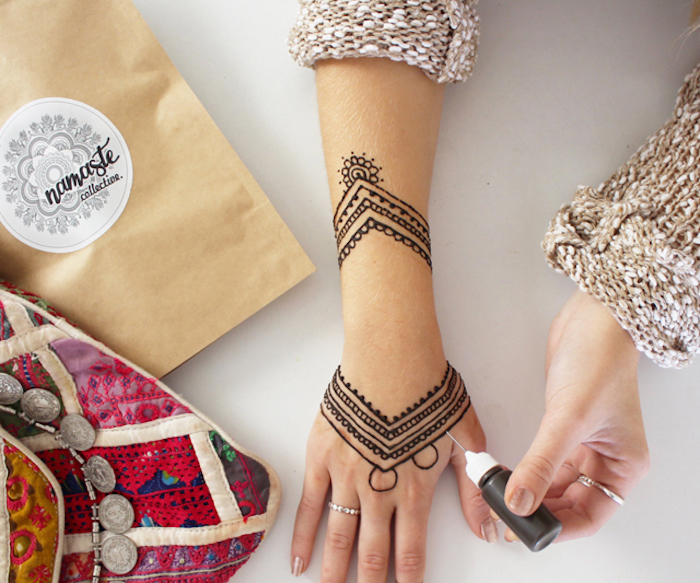henna stift, diy tätowierung mit henna, arm mit henna verschönern, henna motive