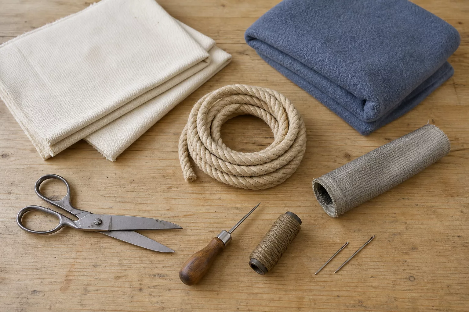 Material für Hundespielzeug selber machen: Canvas, Fleece, Seil, Nadel