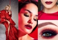 Make-up mit rotem Lippenstift für die Feiertage am Ende des Jahres 2021