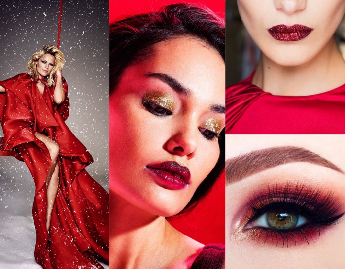 matter lippenstift in rot dunkelrote nuancen des makeups winter collage inspiration für die damen