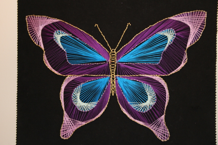 ein Schmetterling Fadengrafik Anleitung, wie Sie ein buntes Bild selber zaubern