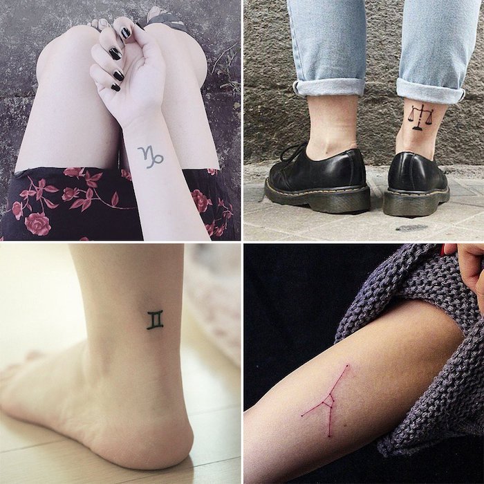 sternzeichen tattoo inspiration für begeisterte menschen kleine tattoos dezent, tragen bedeutung, zwillinge, steinbock, waage