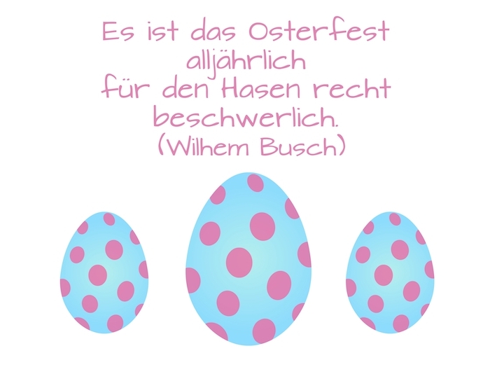 drei blaue ostereier mit kleinen violetten punkten, ostergrüße lustig, ein bild mit einemkurzen osterspruch und gefärbten ostereiern, lustige osterbilder mit spruch