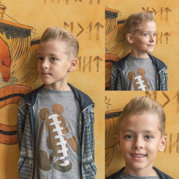 drei Fotos von einem niedlichen Junge, Jungen Frisuren von blondem Junge
