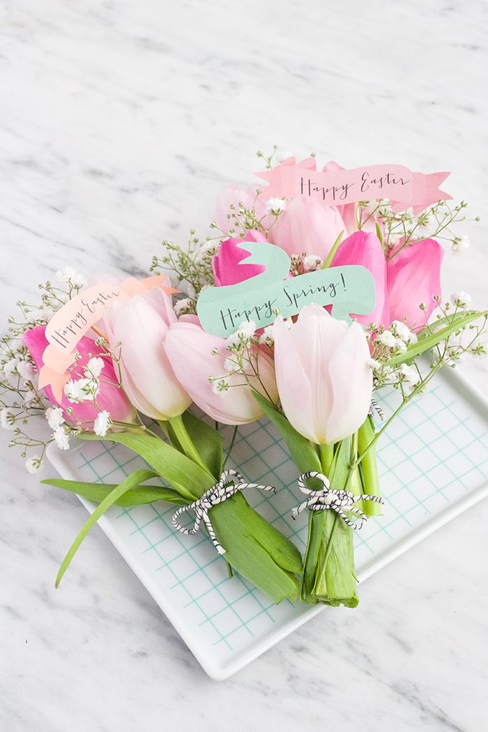 Kleine Tulpensträuße mit Grußkarten, Idee für Frühlingsdeko oder Geschenk für Ihre Lieben