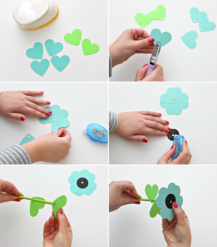 Papierblumen selber basteln, Anleitung in sechs Schritten, leichte Idee für DIY Geschenk