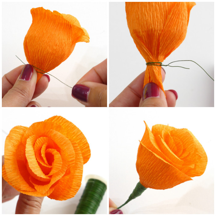 Papierblumen selber basteln, DIY Anleitung, Blumenstrauß aus Krepppapier der Braut schenken