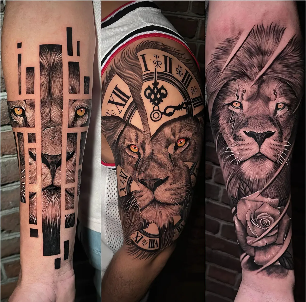 löwen tattoo drei designs am unterarm