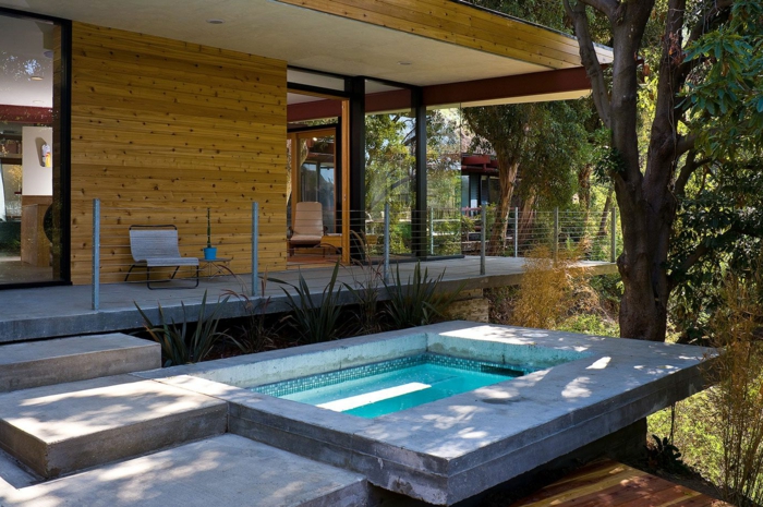 terrassen gestaltungsmöglichkeiten, terrasse auf drei ebenen, mit poolbereich, wasser, frische luft