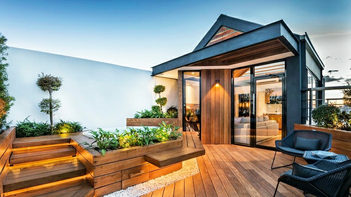 terrassengestaltung eine coole luxusidee für das zuhause gartenterrasse mit holz verkleiden elegant stilvoll dezent