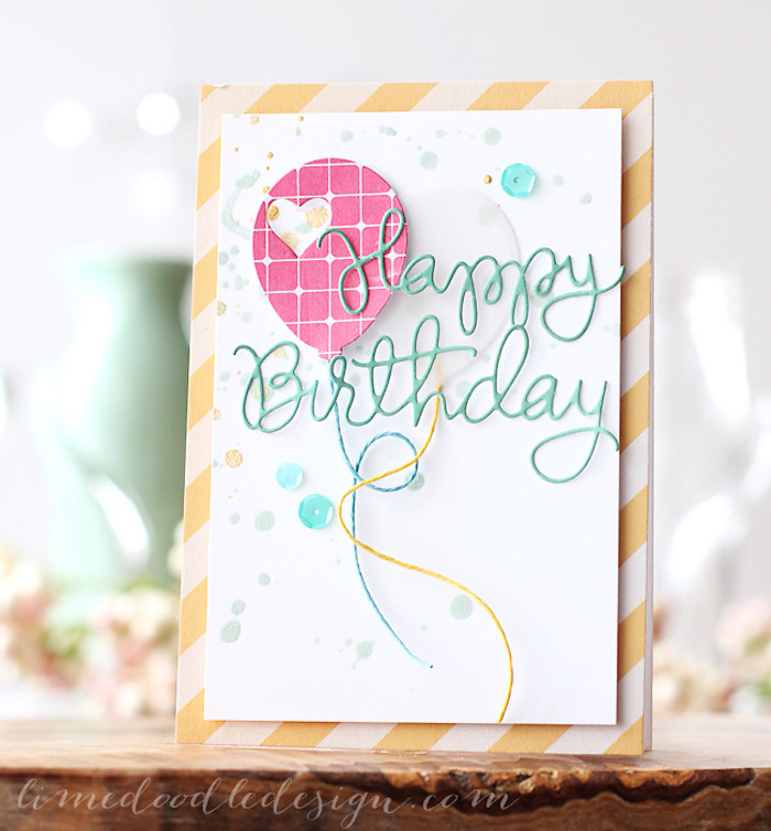 klappkarte basteln, selbstgemachte geburtstagskarte mit 3d dekorationen, rosa luftballon, herz