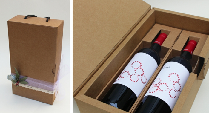 Weinflasche verpacken, eine überraschende Verpackung mit zwei Weinflaschen
