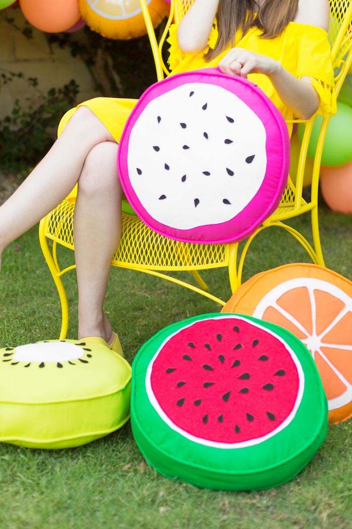Obst Kissen selber nähen, Idee für Sommerparty, Wassermelone Kiwi und Zitrone