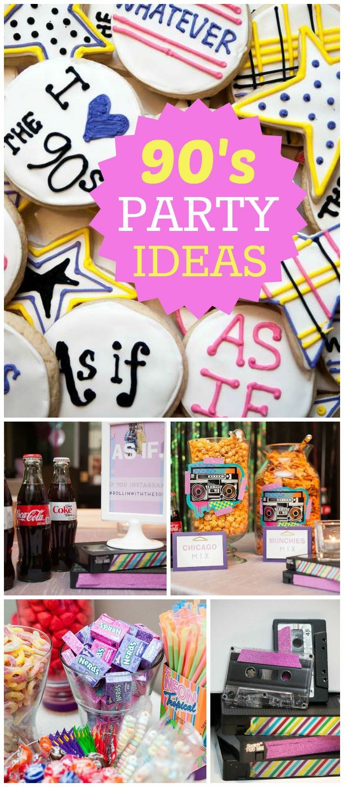18 geburtstag deko idee zu einer motivparty im stil neunziger jahren kekse mit aufschrift, cola, snacks, dekorationen