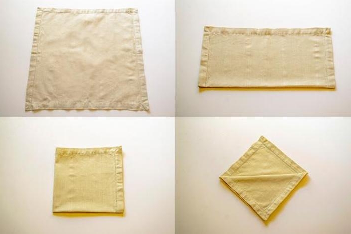 eine diy anleitung in vier schritten, servietten falten hochzeot, eine kleine gelbe gefaltete serviette