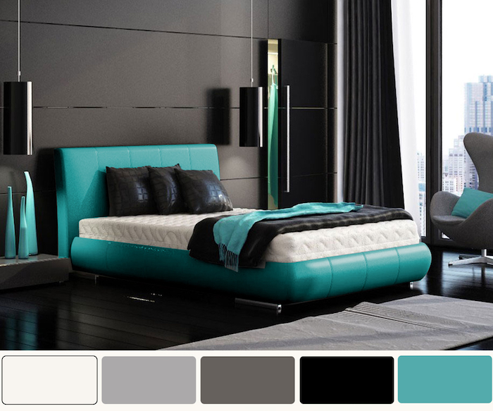 zimmer und wandfarbe grau mit türkis oder blau verzieren, ideen zur eleganten zimmergestaltung