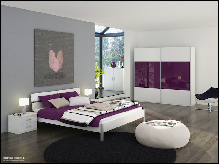 graues wohnzimmer mit rosa und lila gestalten, bunte elemente an dem design zu hause