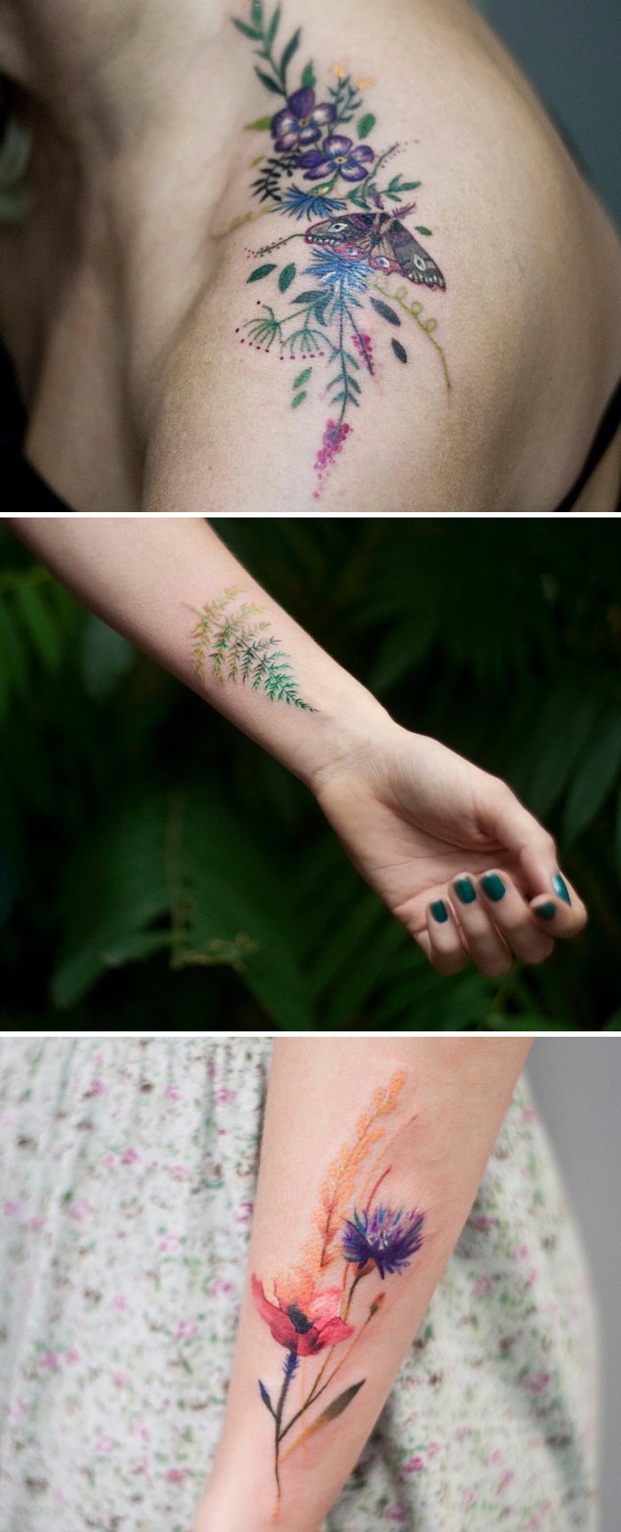 bunte pfingstrosen tattoo ideen und vorlagen, bunte verzierung am körper, frauentattoos designs 