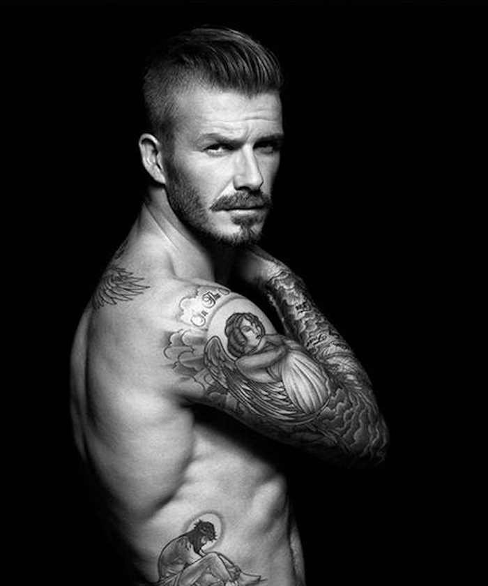 David Beckham Tattoos an beiden Armen und am Rücken, Tattoo Motive für Männer