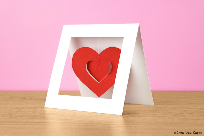 Hochzeitskarte basteln, Idee für selbstgemachte Pop Up Karte, mit rotem Herzen