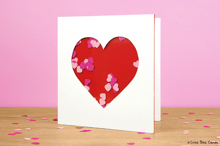 Leicht gemachte Karte, großes rotes Herz, voll mit Konfetti, DIY Idee für Hochzeitskarte