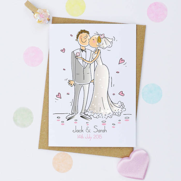 Lustige Hochzeitskarte, personalisiert mit Namen und Hochzeitsdatum