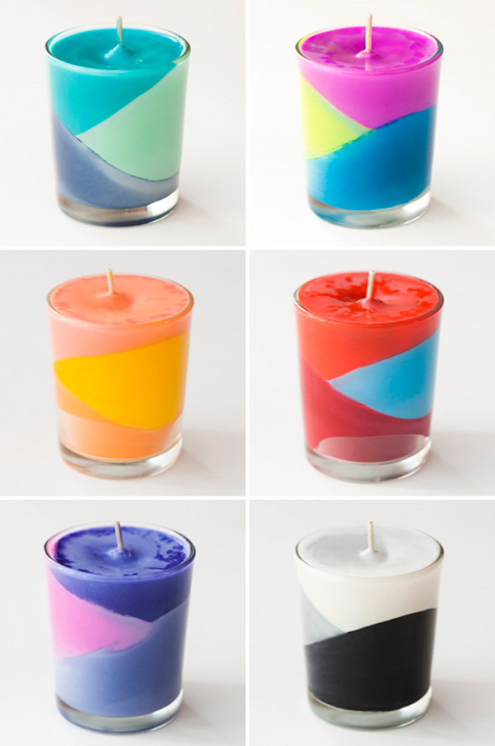 Kerzen in drei verschiedenen Farben gestalten, kreative DIY Idee für Tischdeko